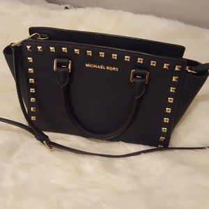 Navy Blue Michael Kors Medium Studded Selma
